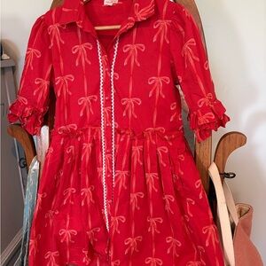 Ivy City Co Red Kids Dress with Bow Design 9/10